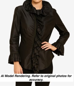 ETRO Black Silk Blouse with Ruffle Collar and Jabot Detail