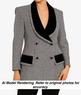 FENDI Wool and Silk Checkered Blazer: Keywords: FENDI, Designer Vintage Women's Black and White Wool Checkered Blazer with Shawl Collar, Keywords: FENDI, Designer Couture, One-of-a-Kind, Rare Vintage, Vintage clothes shops near me, Unique