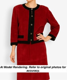 Fendi Vintage Maroon Suede Skirt Suit Ensemble