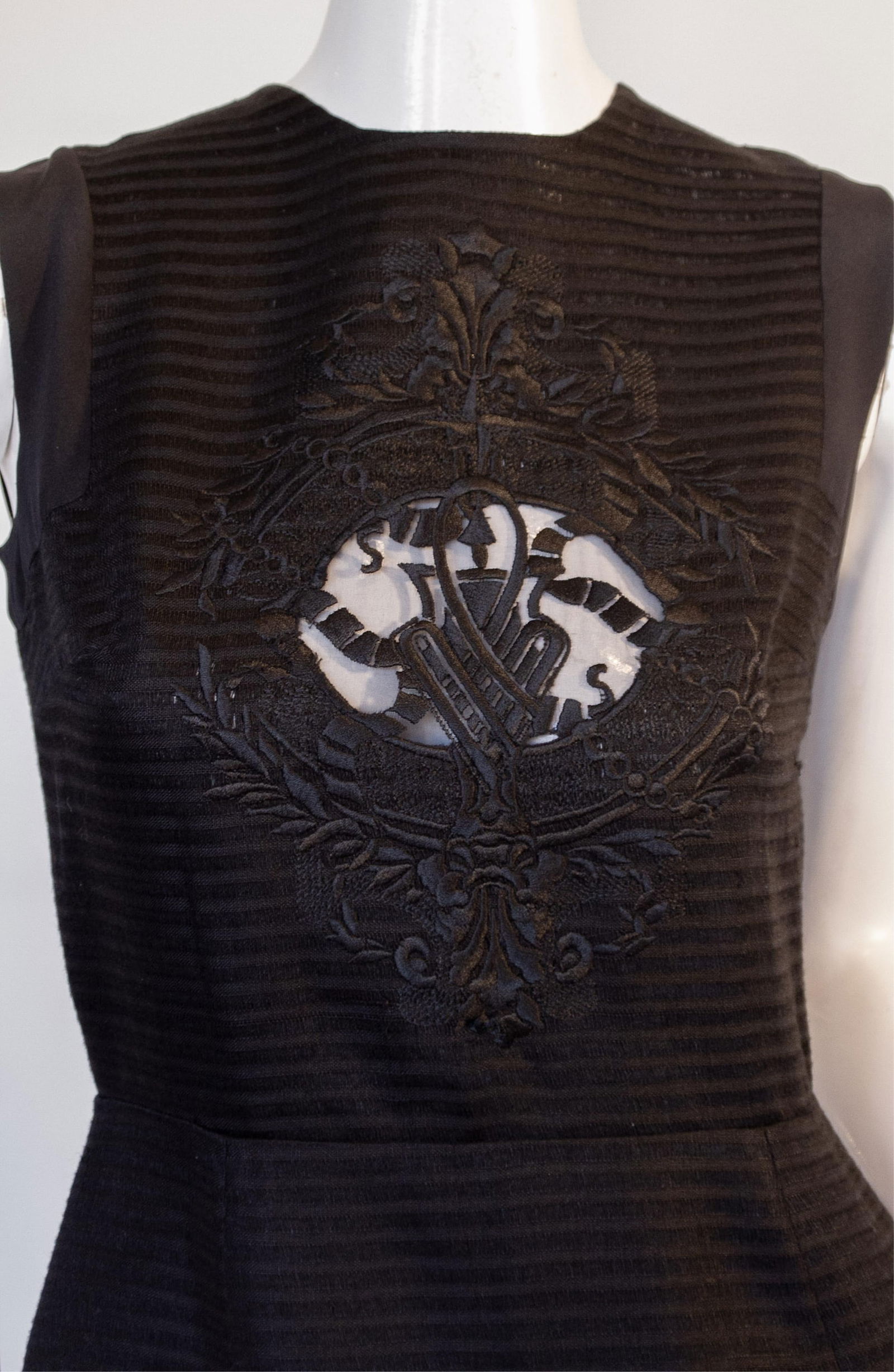 Gianfranco Ferré Black Striped Sleeveless Dress with Sheer Crest (1 of 9)