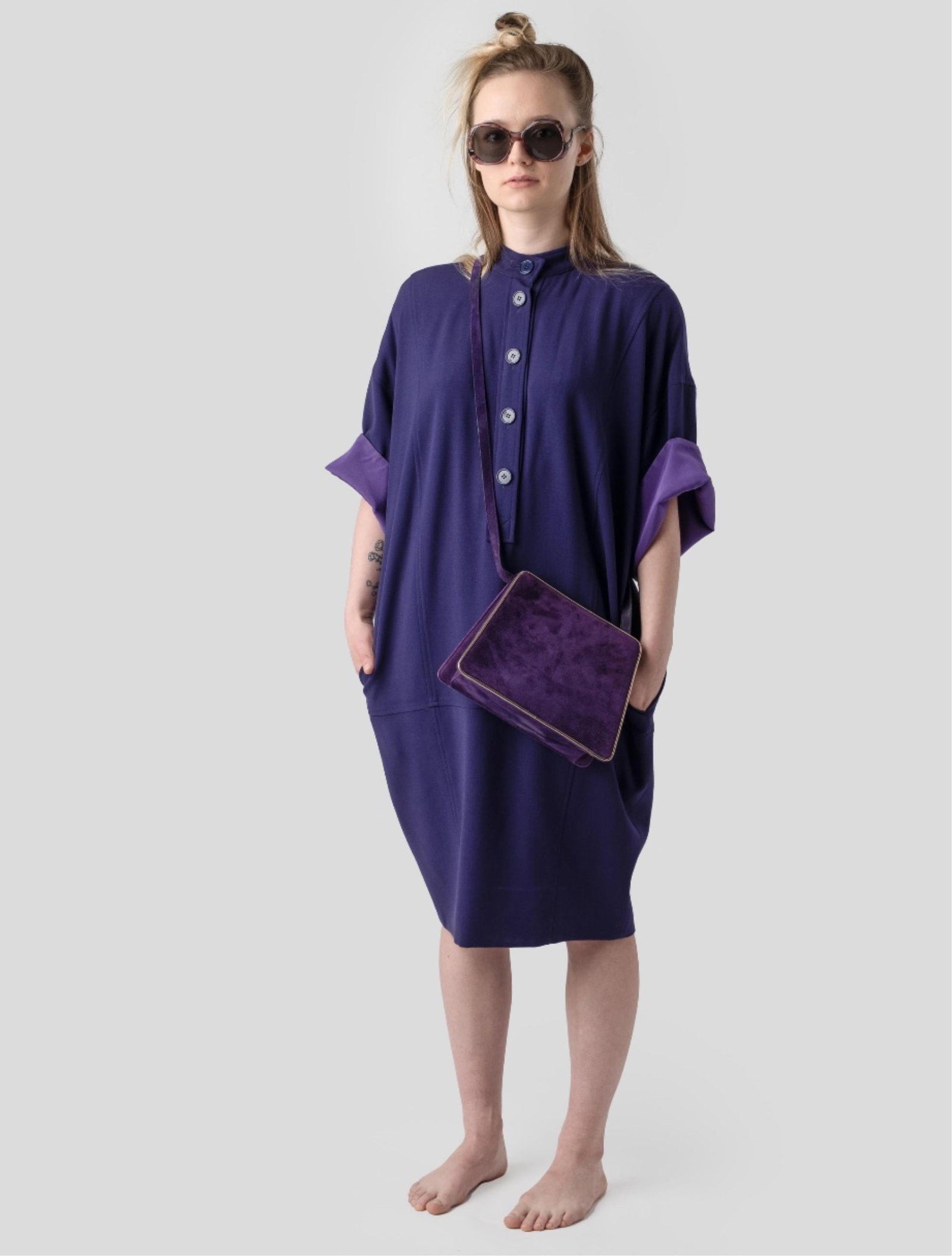 Gianfranco Ferré Purple Cocoon Wool Dress with Silk Lining (1 of 5)