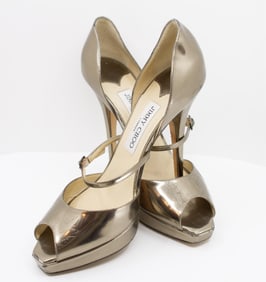 Jimmy Choo Metallic Gold Peep-Toe Platform Heels