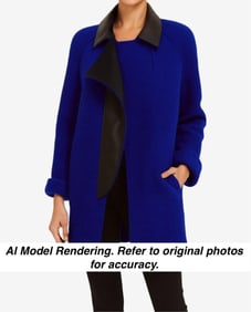 Joaquin J. Perez Royal Blue Wool Coat with Faux Leather Lapel