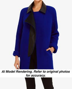 Joaquin J. Perez Royal Blue Wool Coat with Faux Leather Lapel: Keywords: JOAQUIN J. PEREZ Coat, Keywords: JOAQUIN J. PEREZ, Designer Couture Women's Clothing and Accessories, Designer Couture Coat, One-of-a-Kind, Rare Vintage, Vintage clothes shops near me, Uniqu