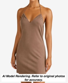 L Cashmere Taupe Cashmere Halter Dress