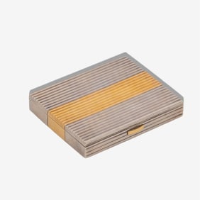 French Art Deco Silver and Vermeil Compact, Circa 1945