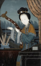 Chinese Reverse Glass Painting of a Musician, Circa 1900