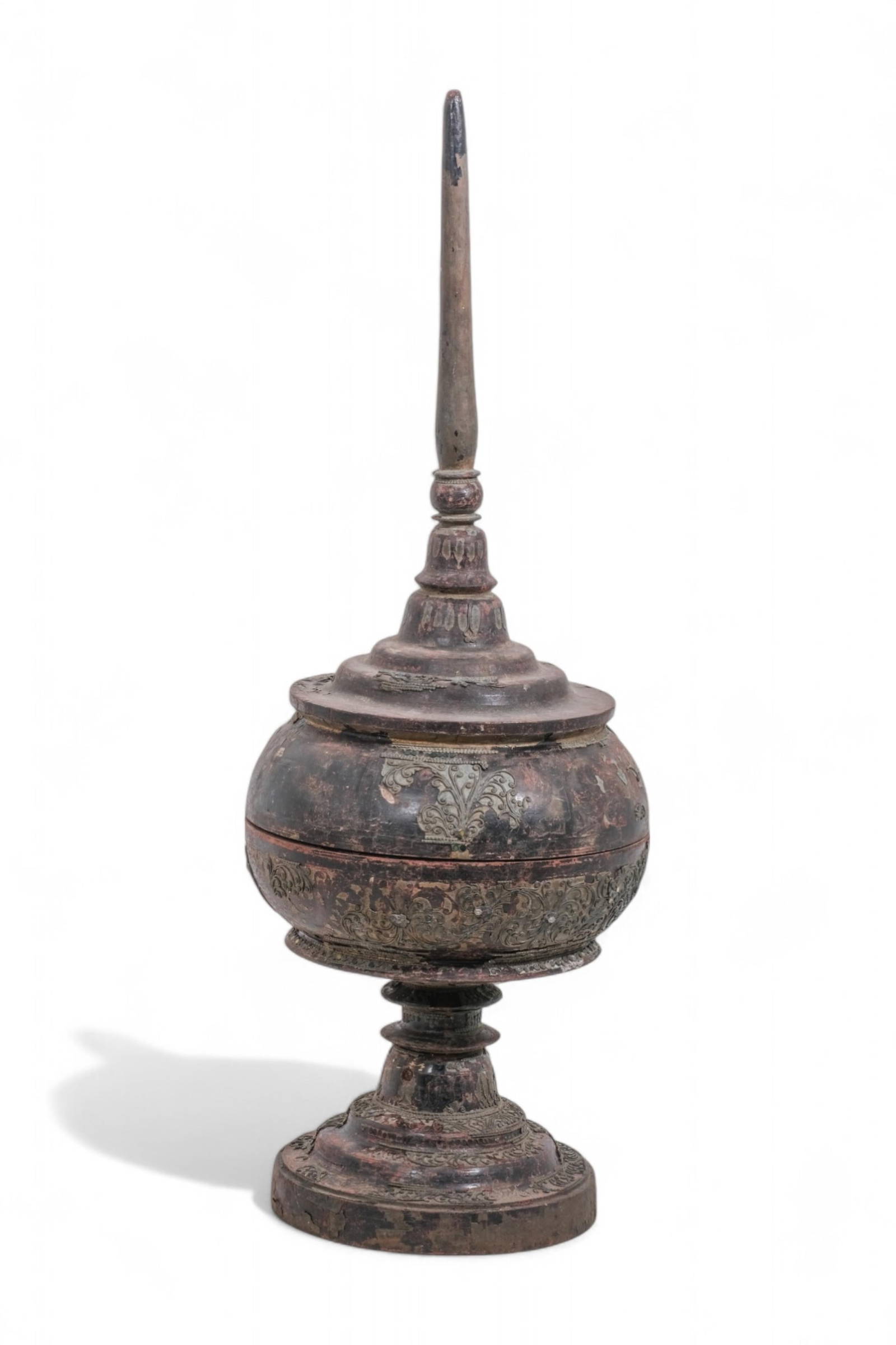 Burmese Lacquered Wood Stupa or Offering Vessel, Pre-18th Century
