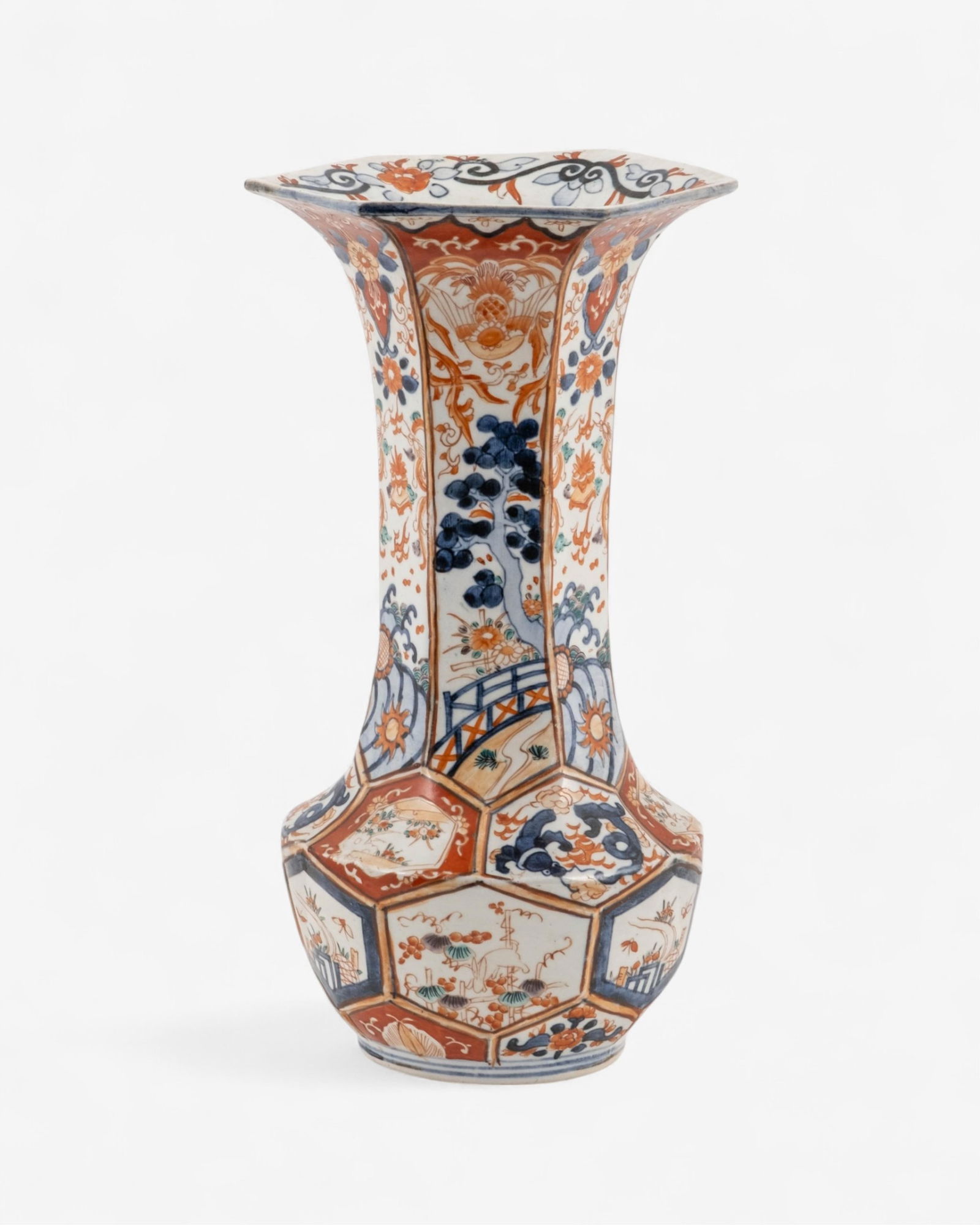 Japanese Imari Porcelain Cornet 14" Vase with Polychrome Floral Motif, Late 19th Century (1 of 12)
