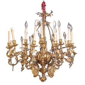 Ornate Estate 18-Light Bronze Chandelier, Mid 19th Century