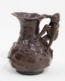 Lucien Charles Edouard Alliot Signed Bronze Art Nouveau Figural Pitcher