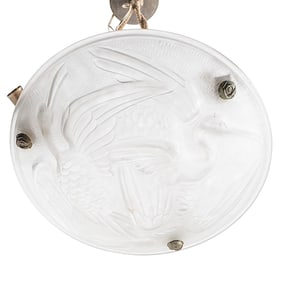 Etched Glass Ceiling Fixture with Pelican Molded Lalique style design 1930's