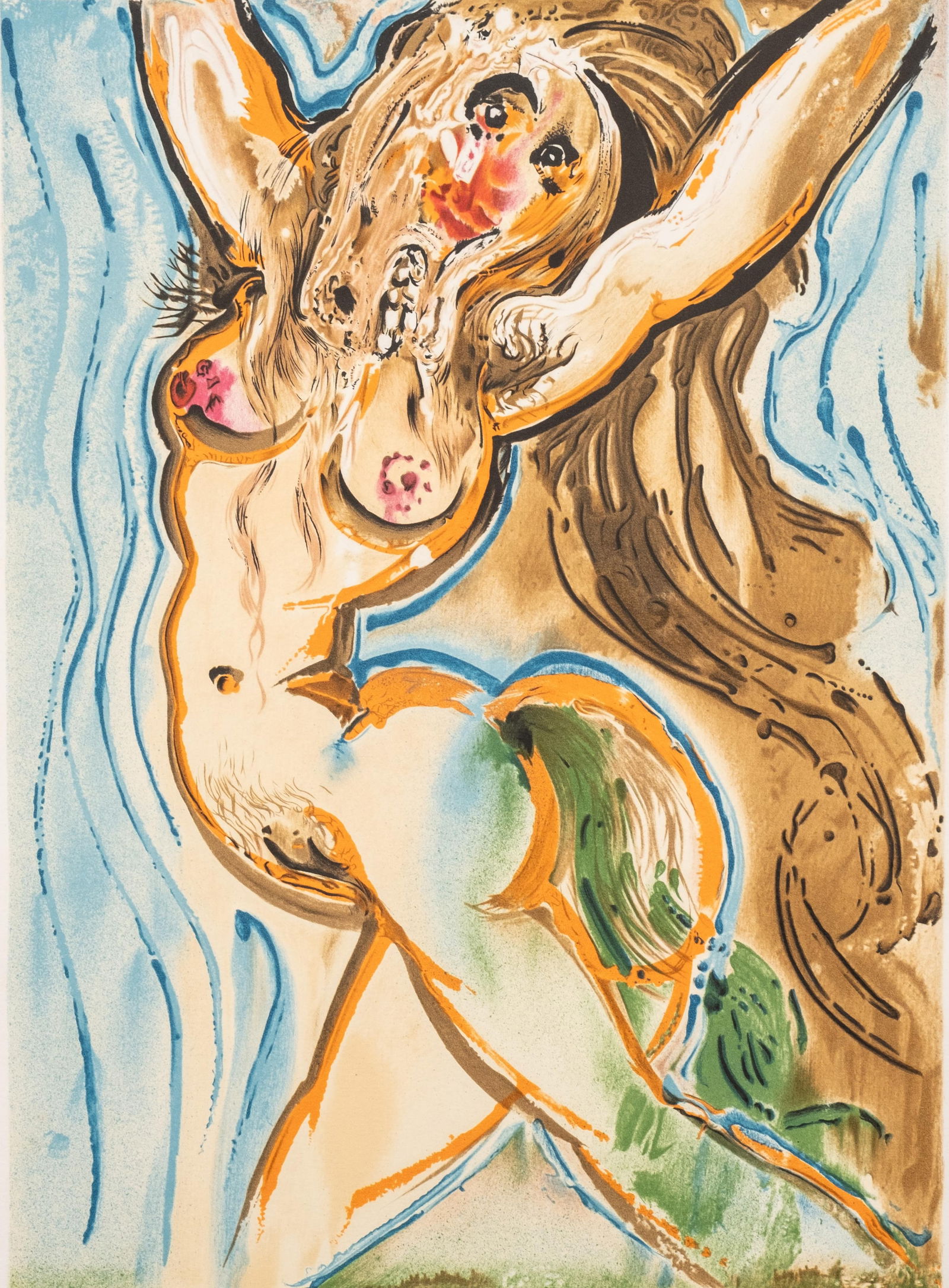 Salvador Dalí, The Horse Woman, Pencil Signed Limited Edition Lithograph, 1971: Keywords: 1970s, surrealism, modernist print, Georges Israel publisher, equestrian theme, female figure, figurative nude, Salvador Dalí style, André Masson surrealist, Pablo Picasso influence, embos