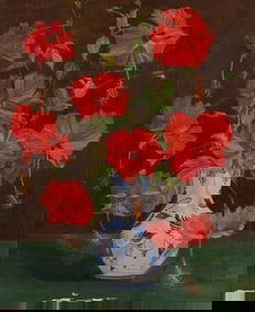 Mystery Artist: Signed 20th Century French School Oil on Canvas Painting, Bouquet of Poppies