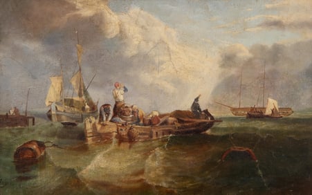 Charles Desavary Signed Nautical Oil on Panel, Return from Fishing, 19th Century