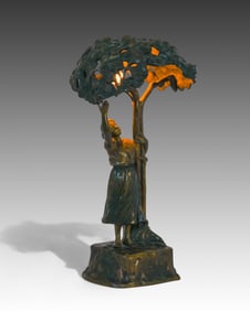 Art Nouveau Bronze Night Light, Woman Under Tree, Circa 1920