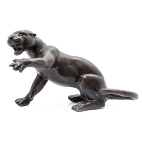 Bertoly signed Panther Bronze 20" Sculpture circa 1940's