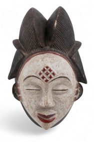 Punu Old Wooden African Mask with Kaolin