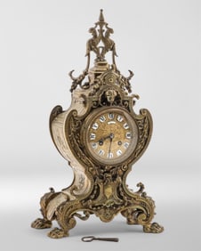 French 19th Century Bronze mantle clock. Rich decoration 16" tall