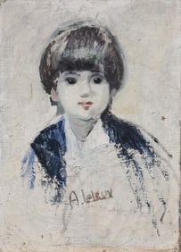 A. Leloux Portrait of a Child, Oil on Canvas Painting, attrib to Armand Leloux, signed