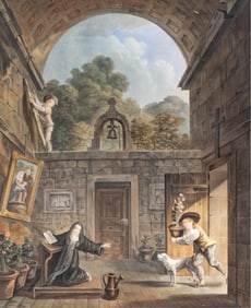 Charles-Melchior Descourtis “Prayer Interrupted" Aquatint after Hubert Robert