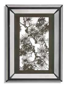 Tree Silhouette Paper Cutout with Mirror Background, Framed in Chrome