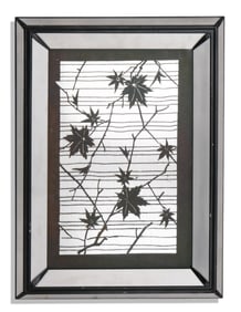 Leaf Silhouette Paper Cutout with Mirror Background, Chrome Framed