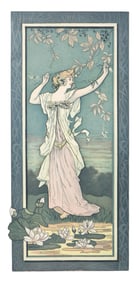 Art Nouveau Color Engraving, "Spring" After Alphonse Mucha, Circa 1900