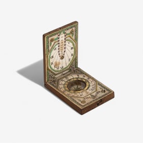 18th-Century Nuremberg Diptych Sundial in Wood and Printed Paper