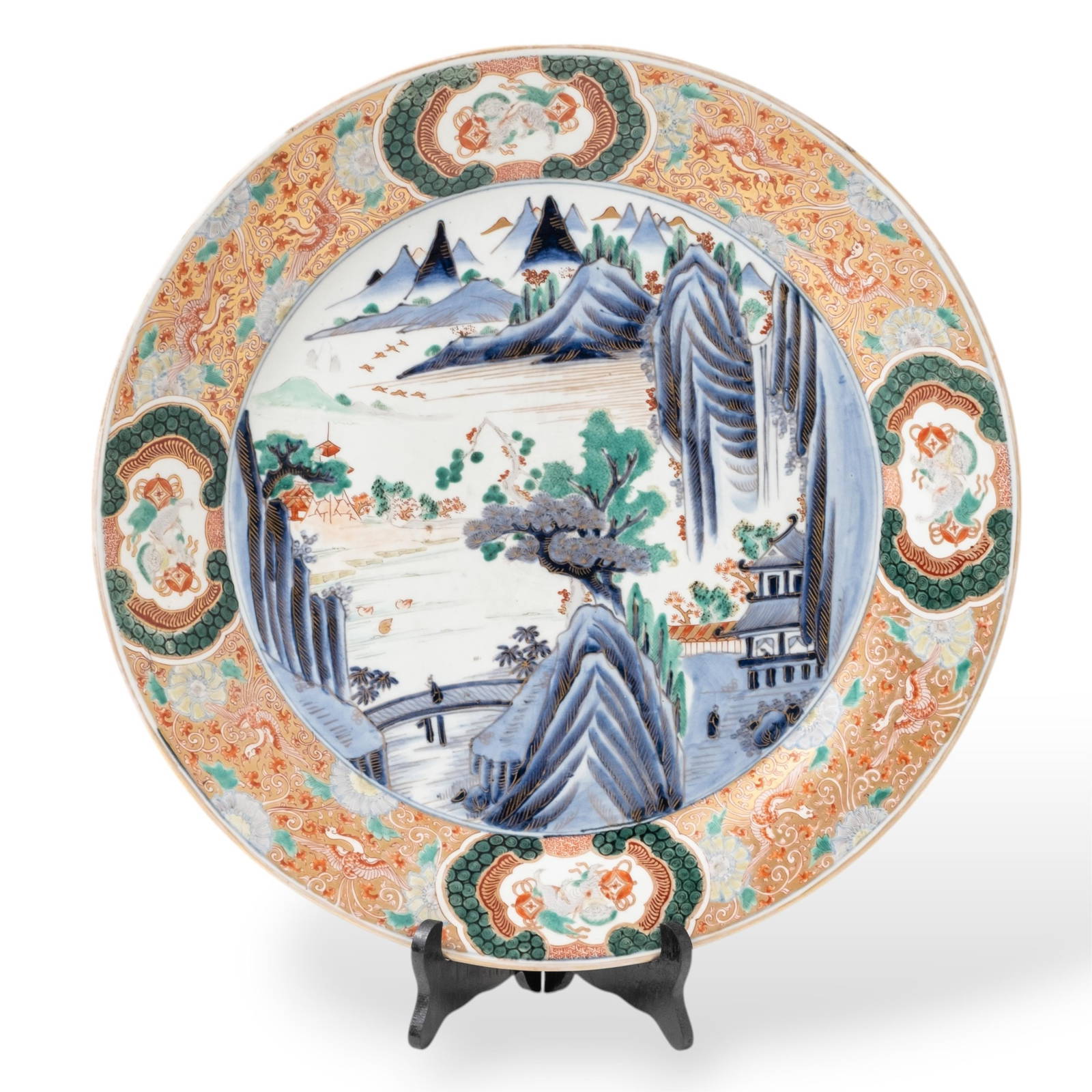 Large Japanese Imari 18\" Hand Painted 19th Century Porcelain Centerpiece Charger