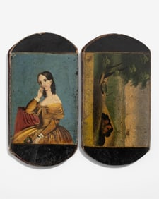 19th Century Papier-Mache Cigar Case View of New York Hand-Colored Painting over stencil