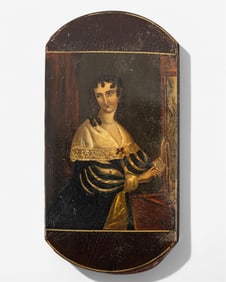 19th Century Papier-Mache Cigar Case Interior Scene Hand-Colored Painting