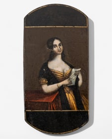 19th Century Papier-Mache Cigar Case Le Courrier Hand-Colored Painting