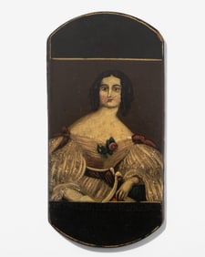 19th Century Papier-Mache Cigar Case Portrait of a Woman Lacquered painting