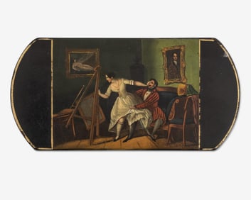 19th Century Papier-Mache Cigar Case Artist's StudioHand- Colored