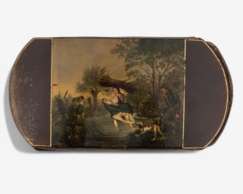 19th Century Papier-Mache Cigar Case Hand Colored painting semi-erotic