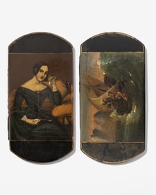 19th Century Papier-Mache Cigar Case Shipwreck Scene Hand Painting