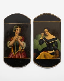 19th Century Papier-Mache Cigar Case Portraits of Women Paintings of women.