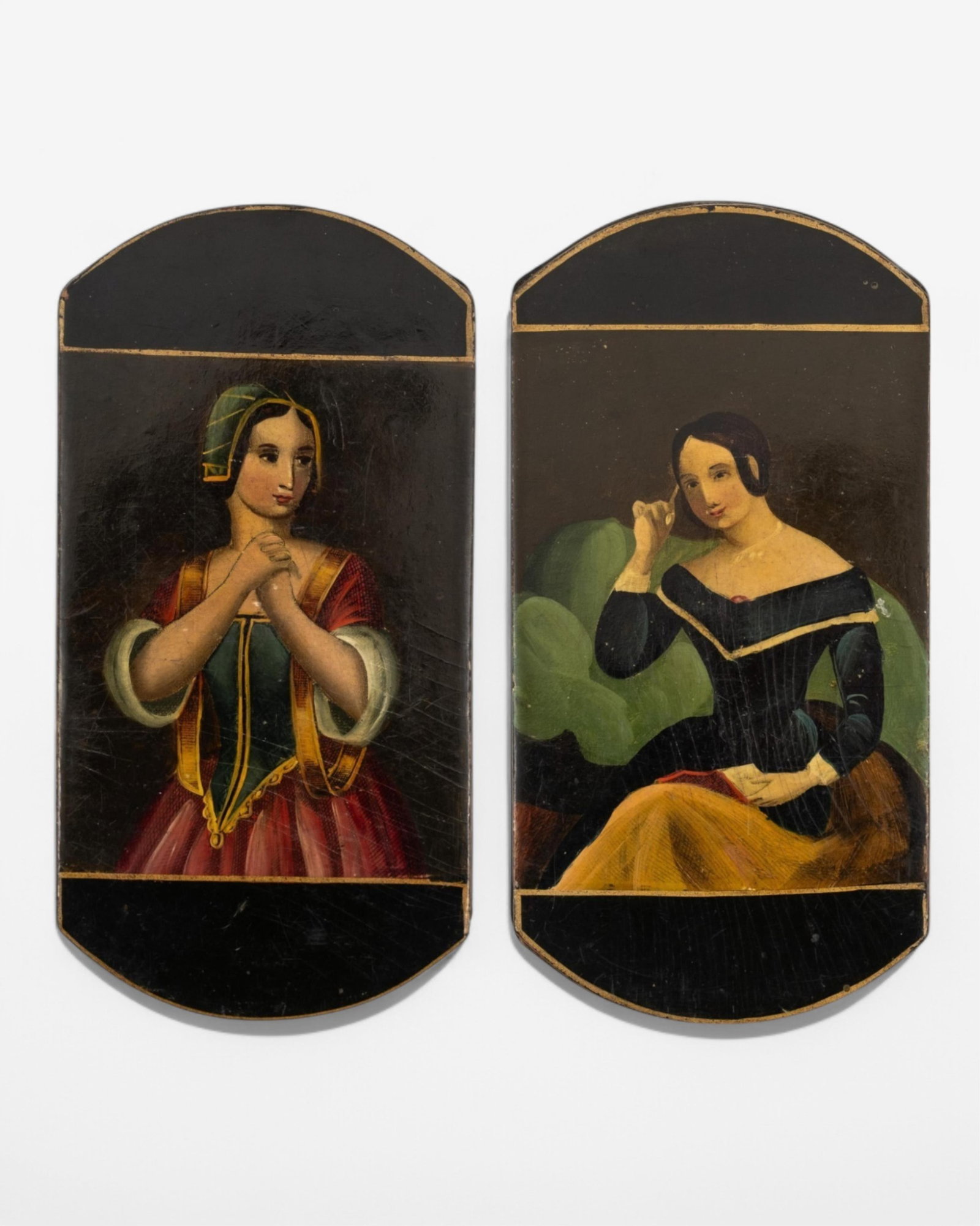 19th Century Papier-Mache Cigar Case Portraits of Women Paintings of women. (1 of 10)