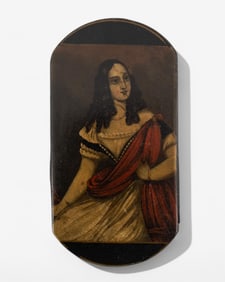 19th Century Papier-Mache Cigar Case Portrait of a Young Girl Painting