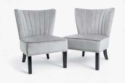 Pair of Mid-Century Modern Style Gray Channel-Back Lounge Chairs