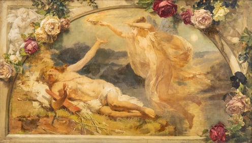 Signed W.C. Symons Romantic Allegory Oil Painting, 1881