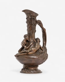 Noël Ruffier, Bronze Art Nouveau Pitcher with Satyr and Nymph, c. 1900