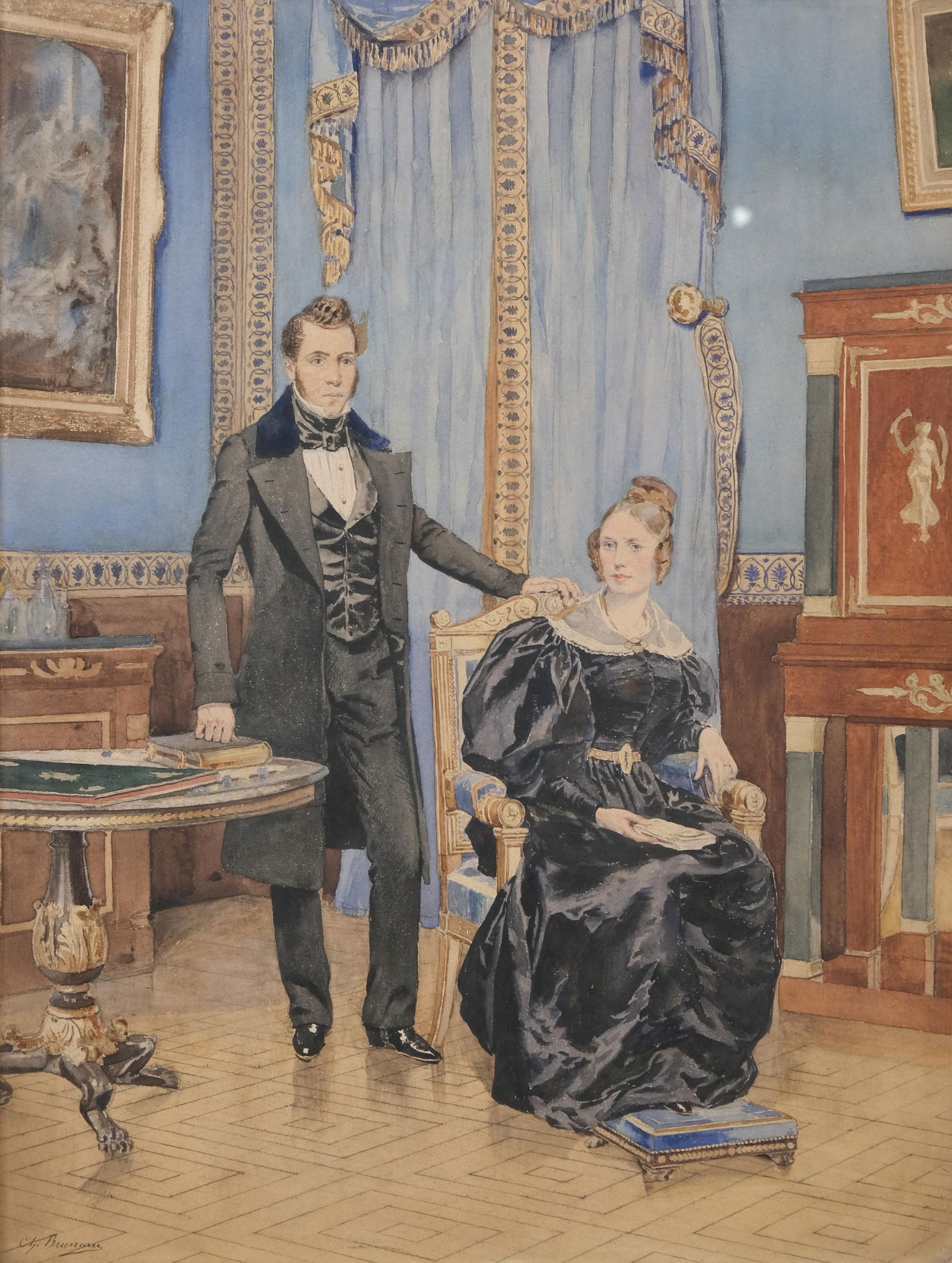 C. Bruneau 19th Century Signed Watercolor Painting (1 of 7)