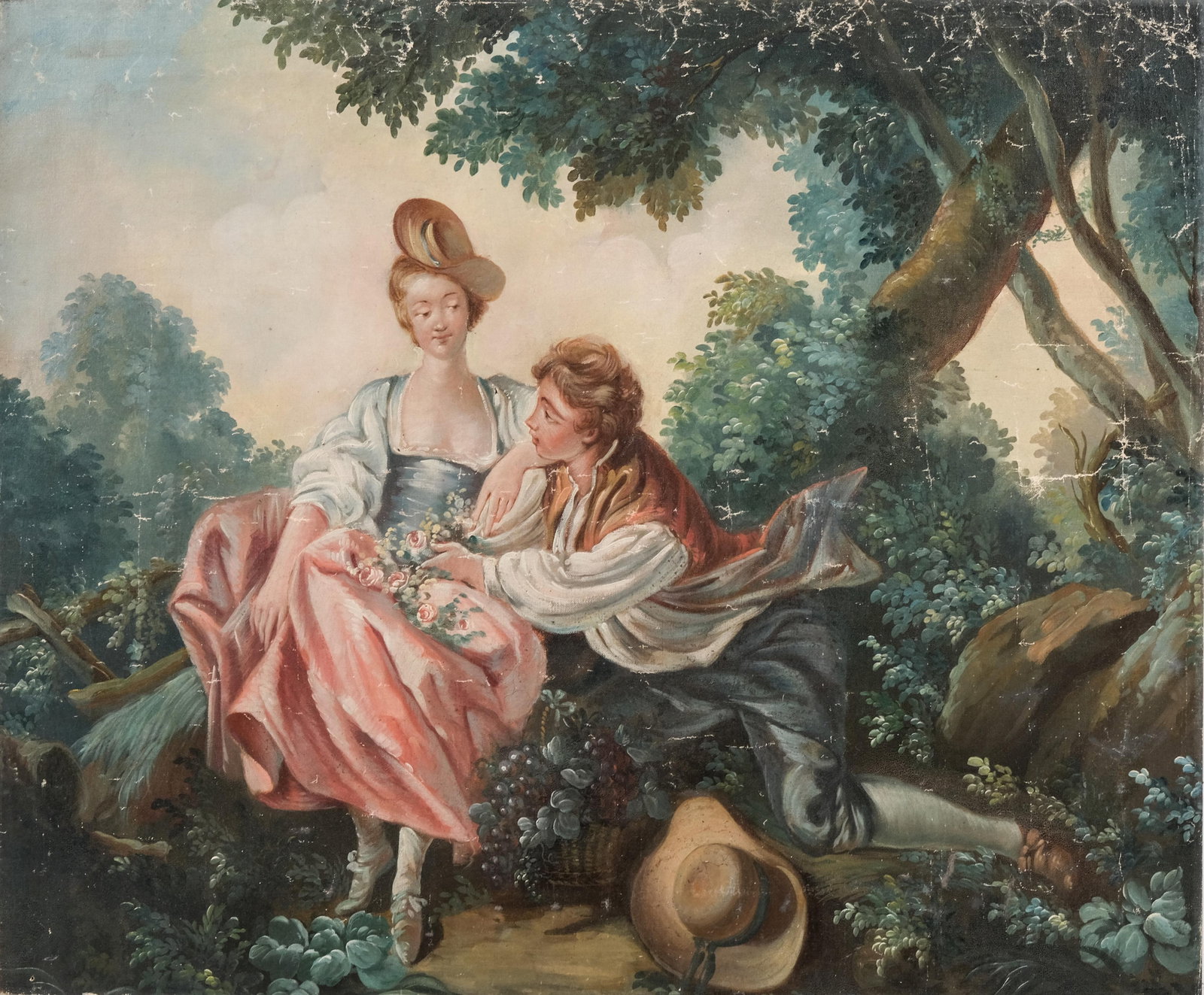 French School, 20th Century, Gallant Scene in 18th-Century Style, Oil on Canvas Painting (1 of 10)
