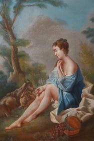 Mystery Artist: French School, Late 19th Century, Woman and Her Goat, Pastel Painting