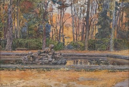 Marie-Paule Carpentier Watercolor Basin at Versailles, c. 1900, Signed