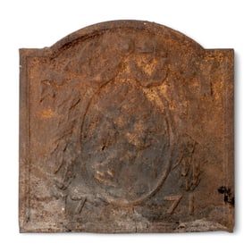 French Cast-Iron Fireback with Female Profile, Dated 1771