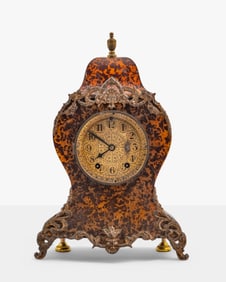 French Boulle-Style Mantel Clock with Brass Dial, 19th Century