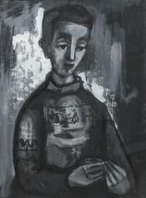 Mystery Artist: Mid-20th Century French Watercolor, Portrait of a Boy